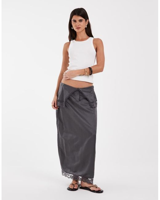 Muse Assembly White Satin Lace Trim Polly Skirt
