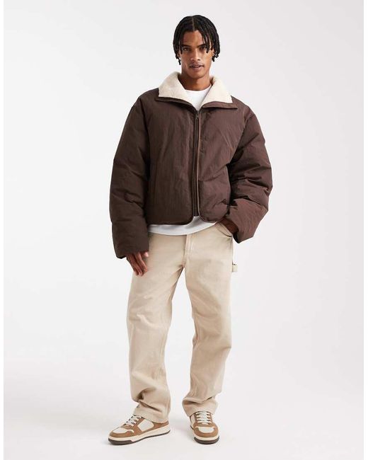ASOS Pufferjack Met Borgvoering in het Brown voor heren