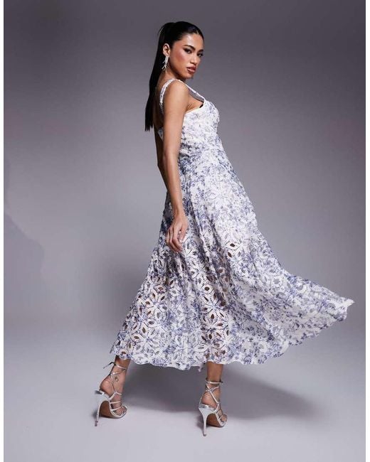 Lavish Alice Blue Sequin Broiderie Anglais A-Line Midi Dress