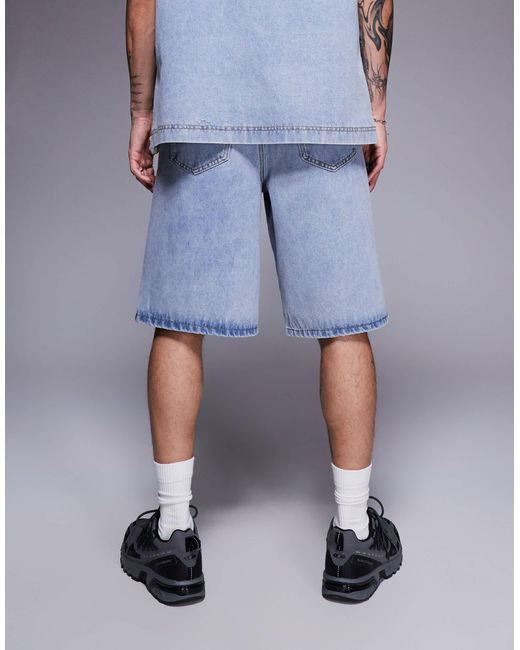 Bermuda en jean avec appliqué effet usé - clair délavé Liquor N Poker pour homme en coloris Blue