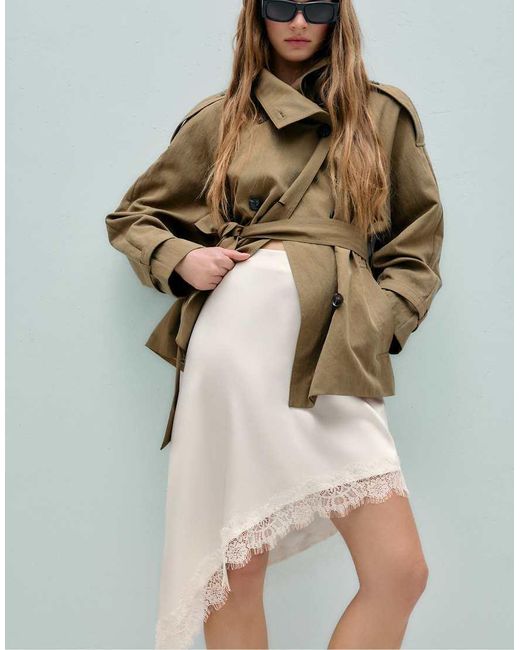 Stradivarius Green Sateen Asymmetric Skirt