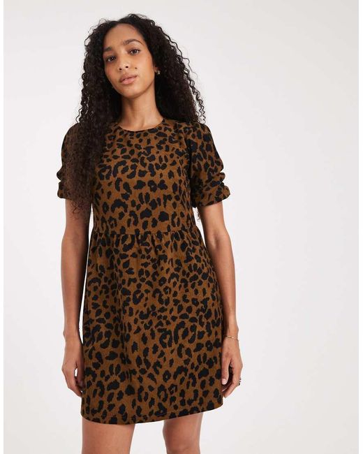 Threadbare Natural Cord Short Sleeve Mini Dress