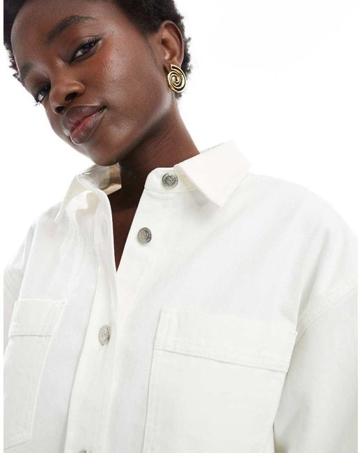 Miss Selfridge White Oversized Button Up Mid Wash Denim Shirt Dress