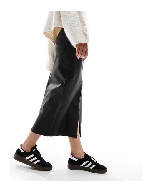 Object Black Coated Midi Skirt With Split Front
