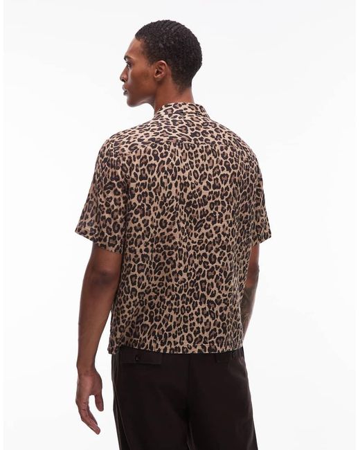 Boys Olive Cotton Animal Print Shirt