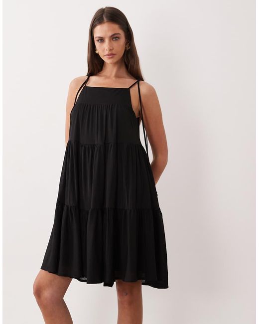 Gina Tricot Black Flowy Strap Detail Mini Dress