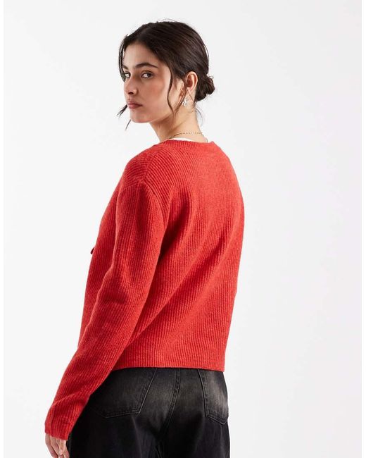 Pieces Red Reversable Tie Front Cardigan