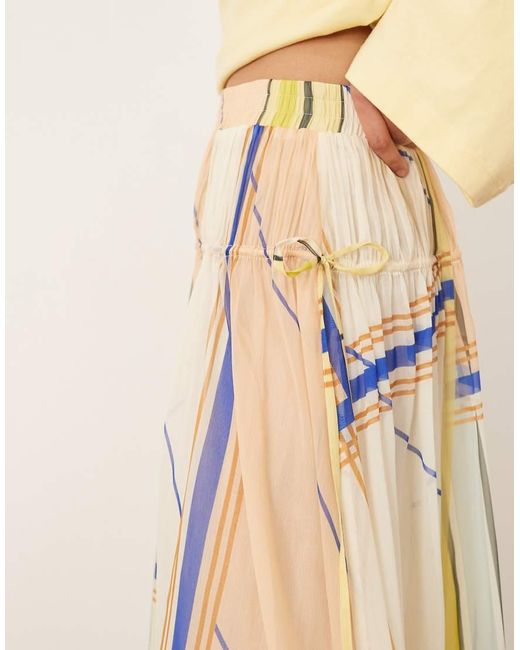 ARRANGE Maxi Rok Met Gestrikte Taille En Stroken in het Natural