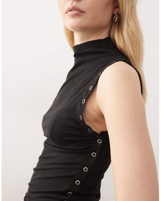 Weekday Black Mock Neck Sleeveless Top With Side Button Detailing