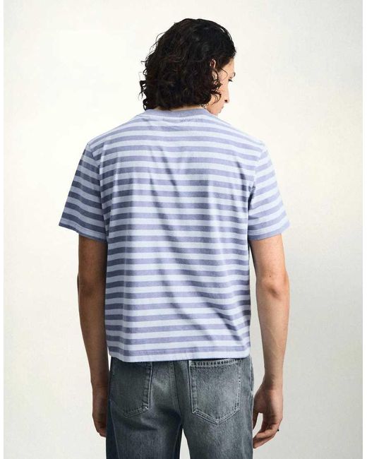Bershka Blue Washed Stripe Short Sleeve T-Shirt for men