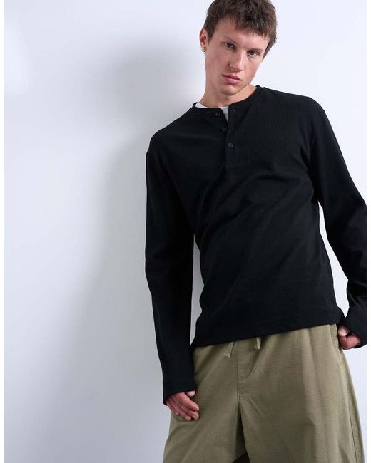 T-Shirt A Maniche Lunghe Oversize Nera di Topman in Gray da Uomo