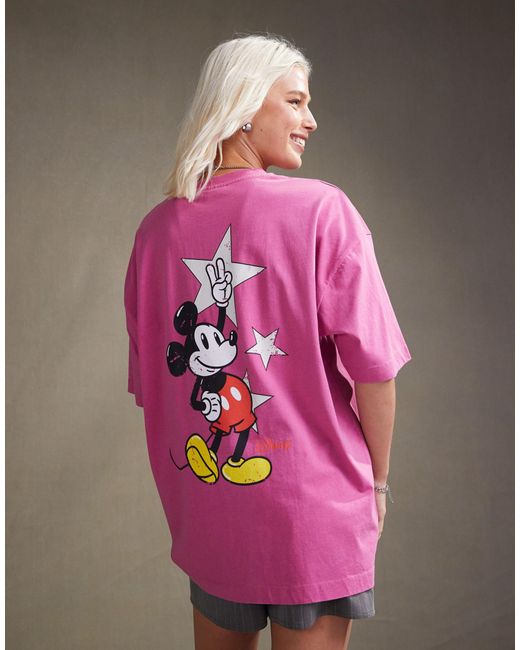 T-shirt oversize unisex slavato con stampa disney di topolino di ASOS in Pink