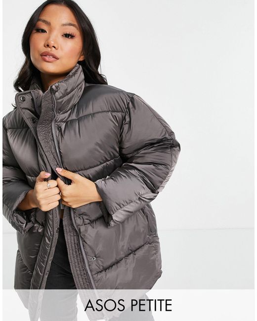 grey shiny puffer jacket