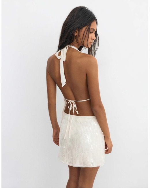 Top dos nu orné Pull&Bear en coloris Natural