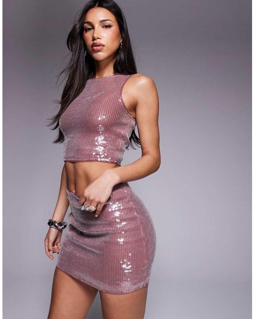 Minifalda De Lentejuelas De (Parte De Un Conjunto)-Morado ASOS de color Purple