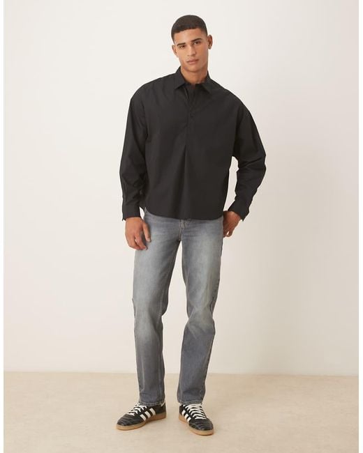 ASOS Black Oversized Overhead Poplin Shirt With Scoop Hem for men