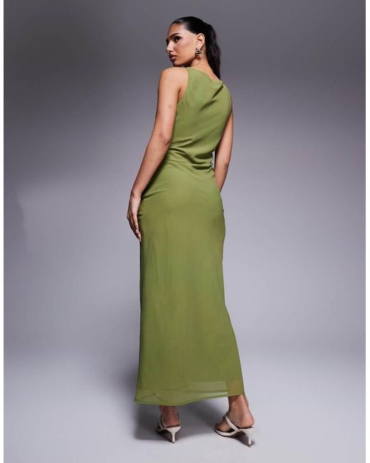 Vestido Lencero Largo Con Cuello Barco Y Dibujado De Chifón De -Verde ASOS de color Green
