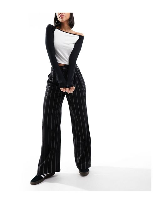 Tommy Hilfiger Black Claire High Rise Wide Pinstripe Pants