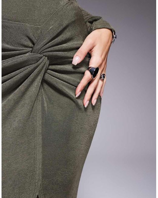 Ruched & Ready Gray You Could Never Sculpted Textured Slinky Side Twist Thigh Split Maxi Skirt Co-ord