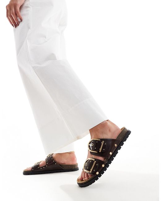 Stradivarius White Two Strap Sandals With Stud Detail