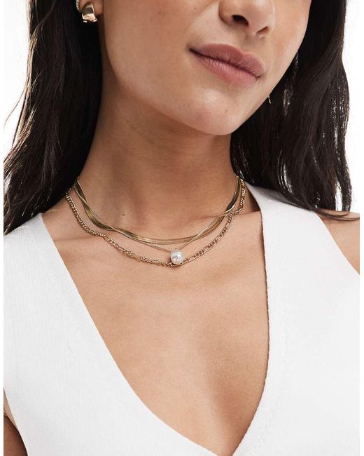 Pieces Natural Multi Chain Necklace With Pearl Detail