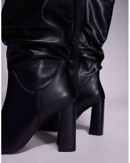SIMMI Black Simmi London Hanzel Wide Fit Ruched Block Heeled Knee Boots