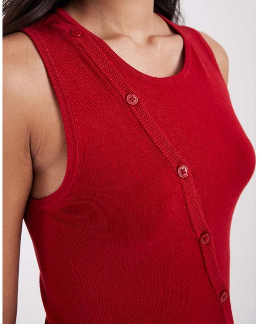JJXX Red Asymmetric Button Through Knit Vest