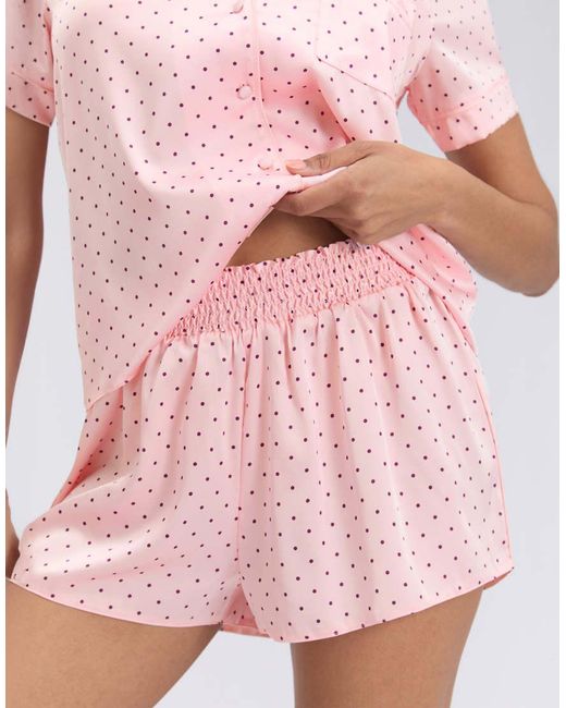 Boux Avenue Pink Polka Dot Satin Short Pyjama Set Shirt And Shorts Nightwear