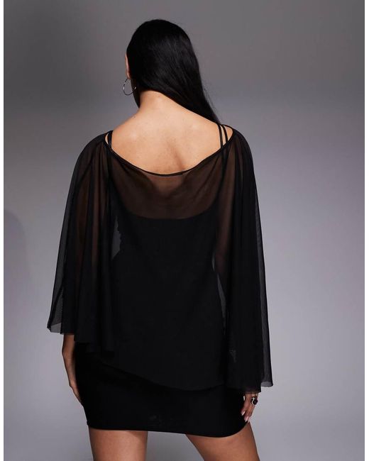 Fashionkilla Black Exclusive Mesh Cape Overlay Cami Mini Dress