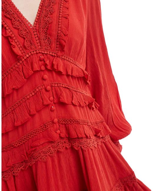 AllSaints Red Zora Ruffle Mini Dress