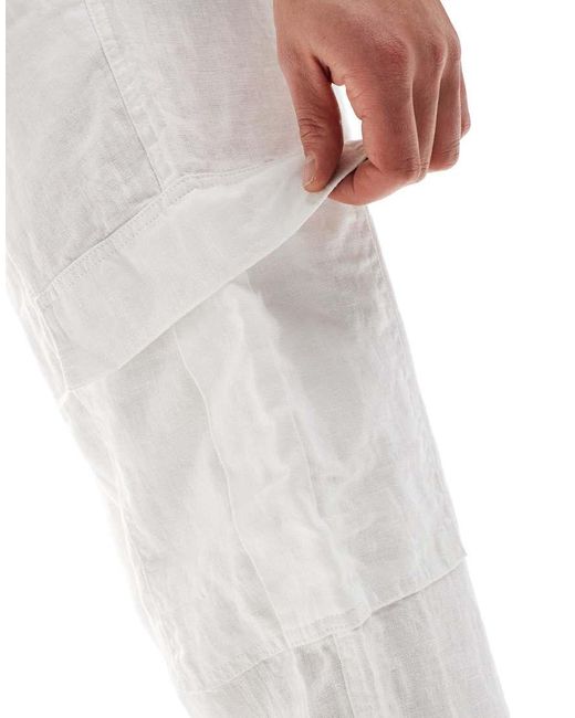 Cotton On White Cargo Linen Pant for men