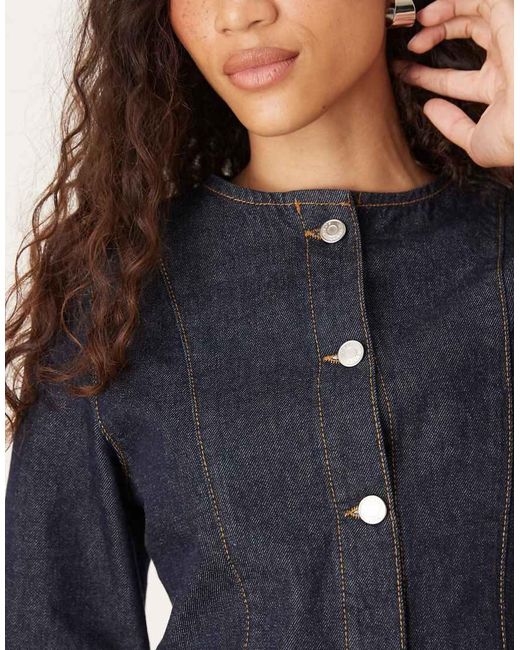 ASOS Blue Denim Mini Long Sleeve Crew Neck Dress