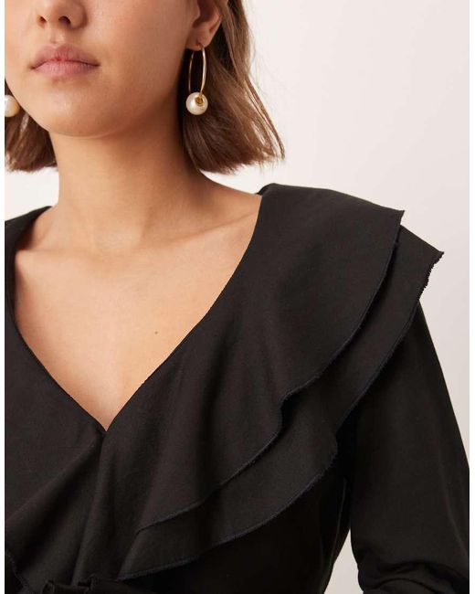 Finding Friday Black Vneck Frill Blouse