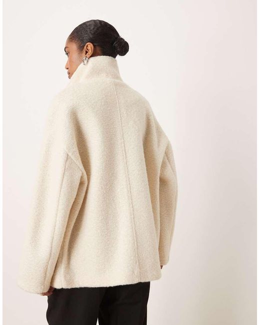 Mango Natural High Neck Textured Utility Jacket