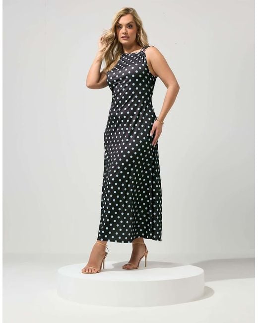 Yours Clothing Blue Polka Dot Buckle Detail Maxi Dress