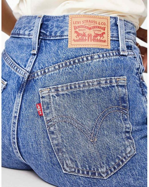Vaqueros Cortos Mom De Talle Alto Con Lavado Medio De -Azul Levi's de color Blue