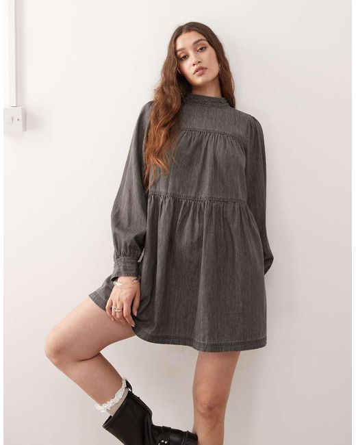 Miss Selfridge Gray Long Sleeve High Neck Dress