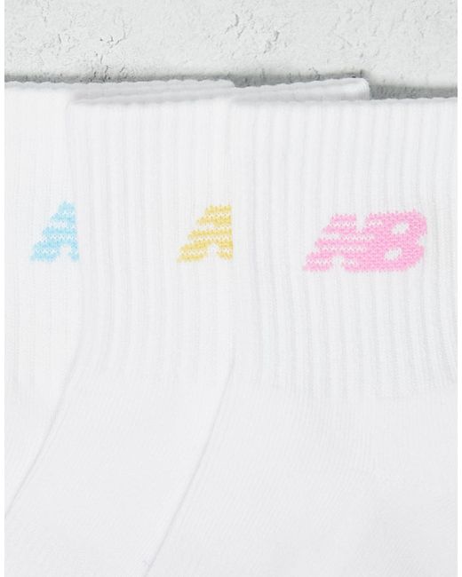 Confezione da 3 paia di calzini blu, rosa e gialli di New Balance in White da Uomo