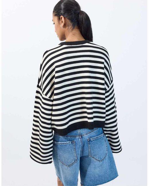 Stradivarius Blue Wide Sleeve Cropped Knit Jumper