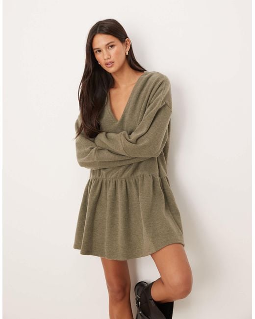 ASOS Green Supersoft V Front Dropped Waist Mini Dress