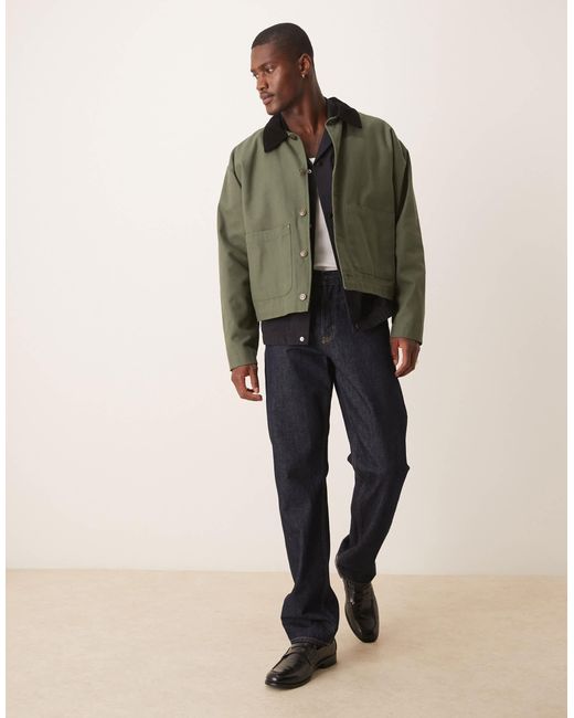 ASOS Green Harrington Jacket With Cord Collar for men