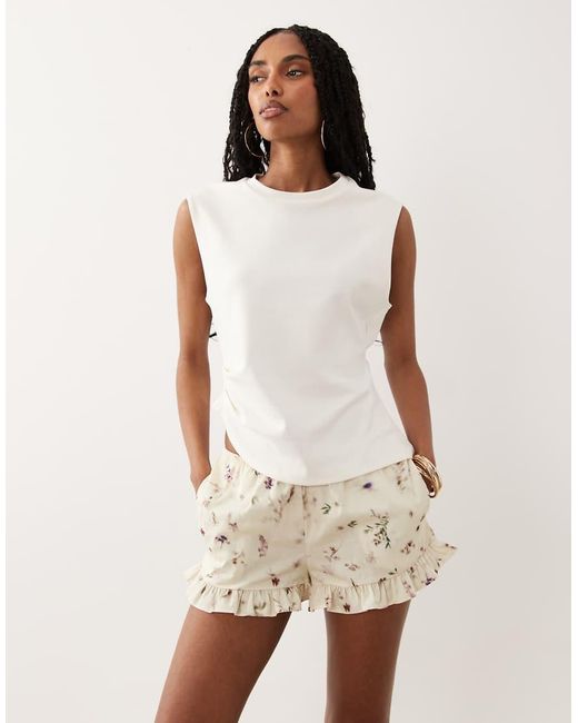 ASOS Natural Frill Hem Shorts