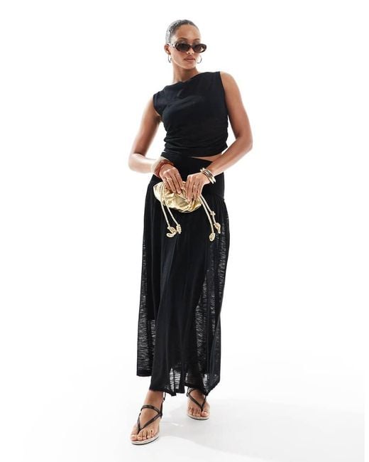 4th & Reckless Black Knitted Deep Waistband Drop Waist Maxi Skirt Co-ord