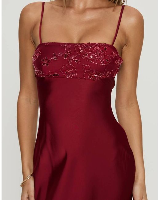 Princess Polly Red Engracia Satin Sequin & Bead Detail Cami Square Neck Maxi Dress