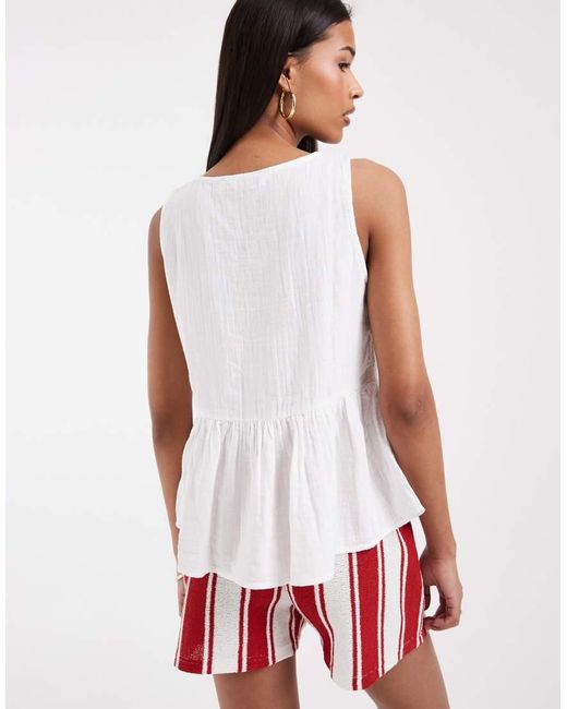 ONLY White Sleeveless Peplum Cheesecloth Top