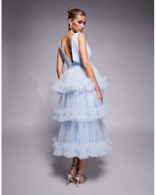 LACE & BEADS Purple Ruffle Tiered Midaxi Dress