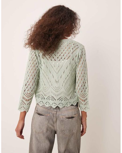 Jdy Gray 3/4 Sleeve Crop Broderie Cardigan