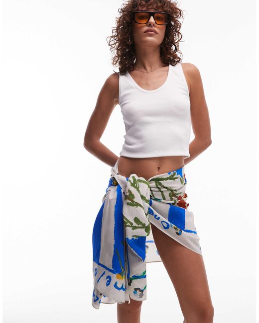 TOPSHOP Blue – sarong mit blau-mehrfarbigem mykonos-print