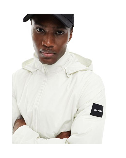 Calvin Klein White Crinkle Nylon Mix Media Jacket for men