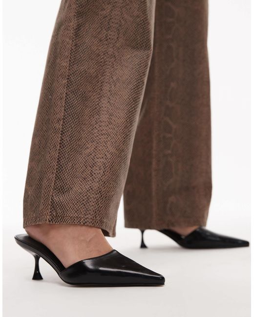 TOPSHOP Brown Dorota Kitten Heel Pointed Mule